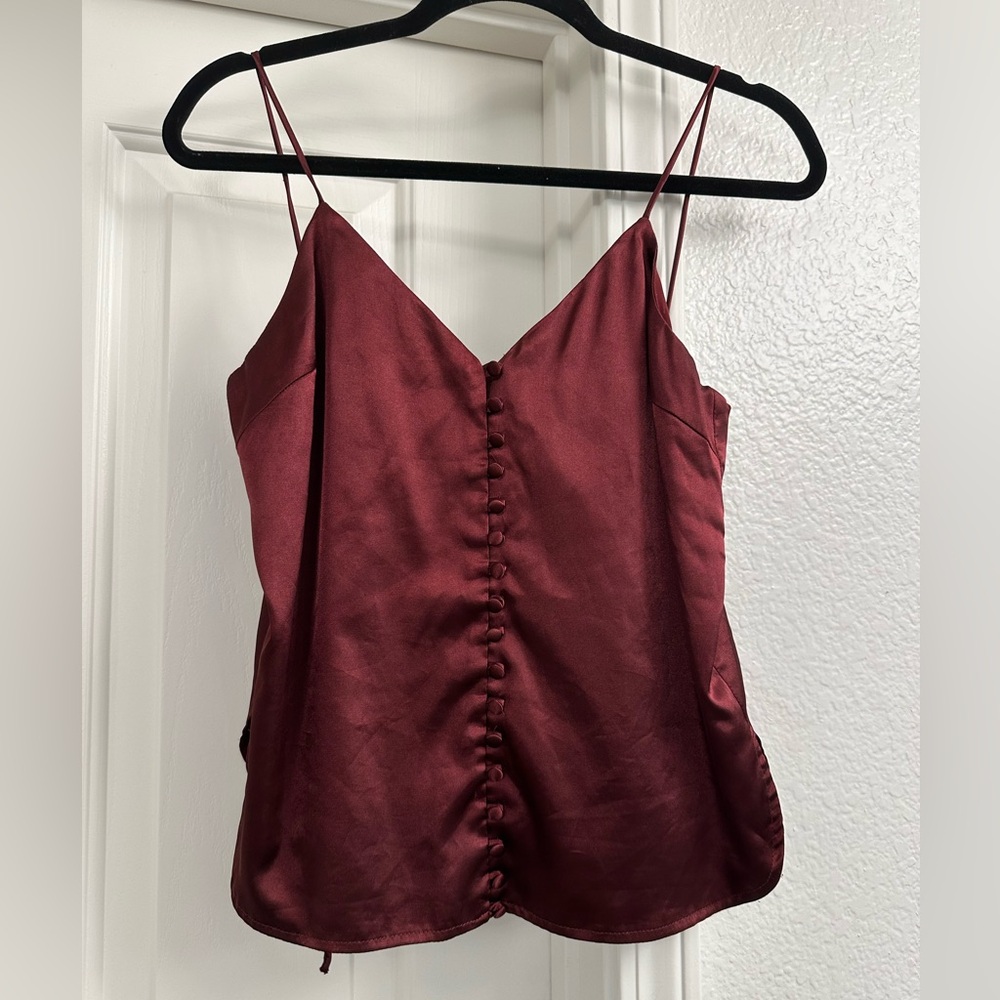 Vici Deep Red Satin Button-Front Camisole